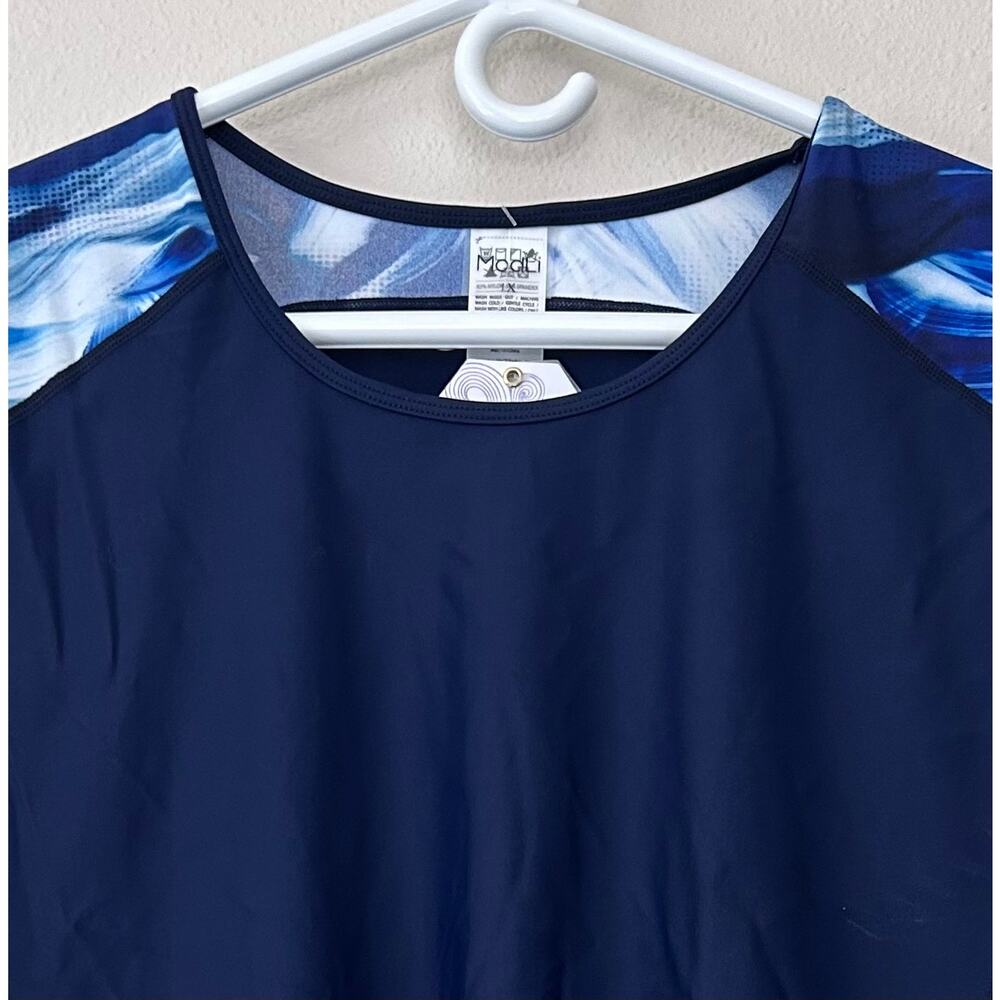 New Modli sleeveless swim top tank tankini swimsuit top vacation beach blue 1X - Picture 4 of 13